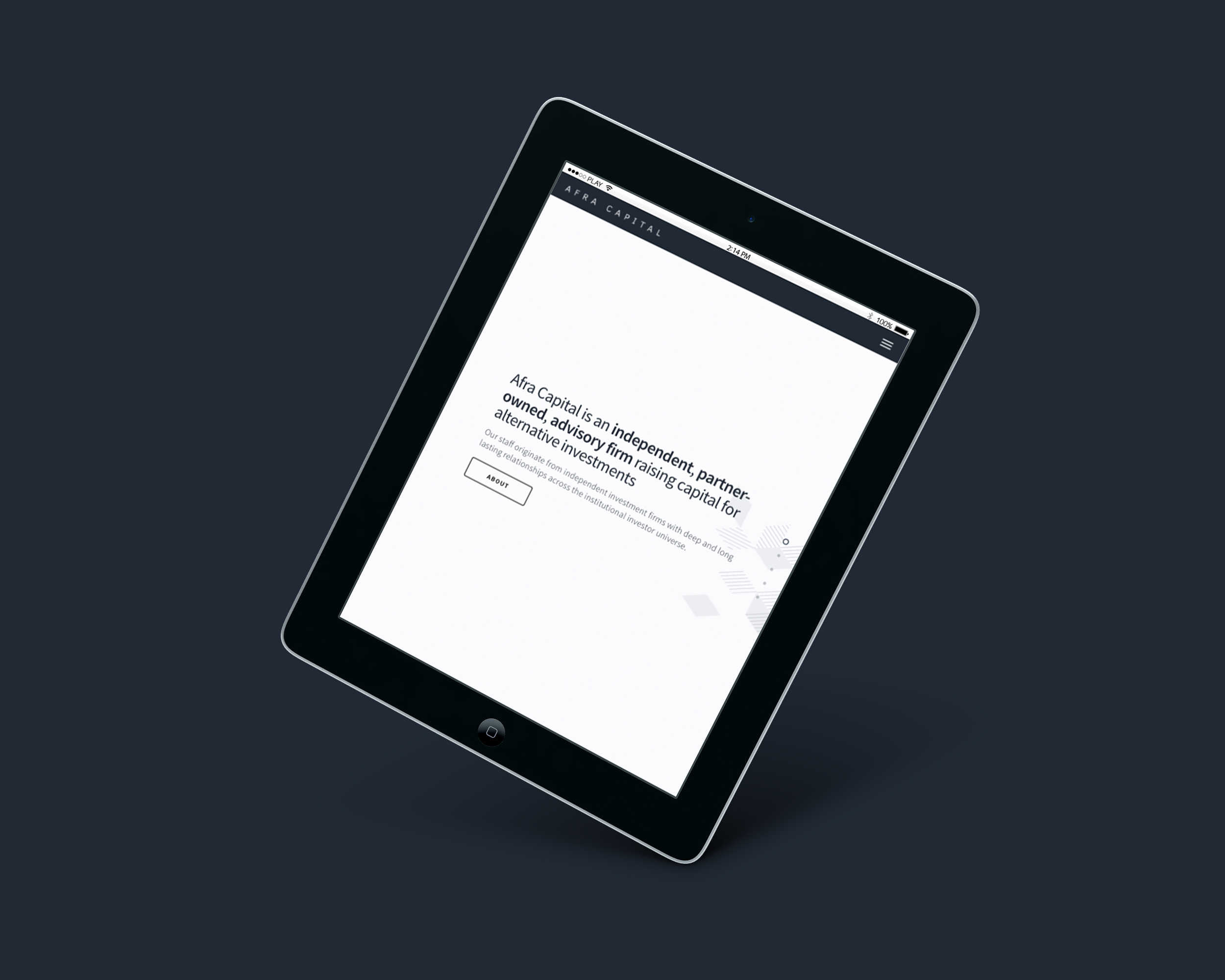 Afra Capital Web Design on iPad