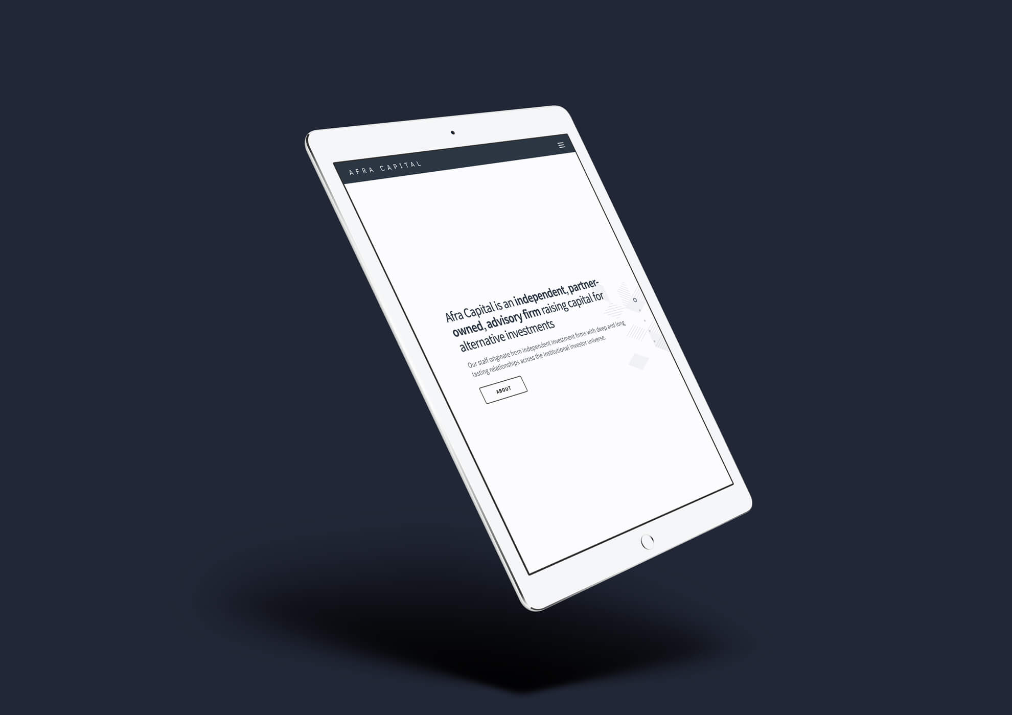 Afra Capital Web Design on iPad