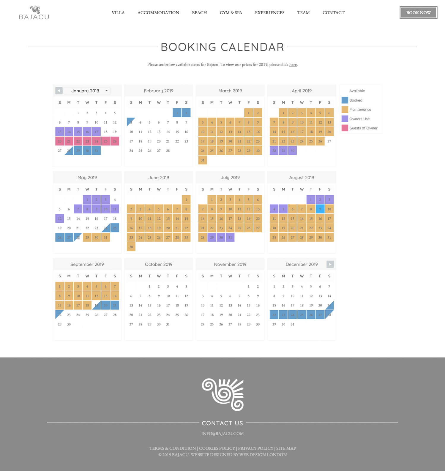 Bajacu booking calendar