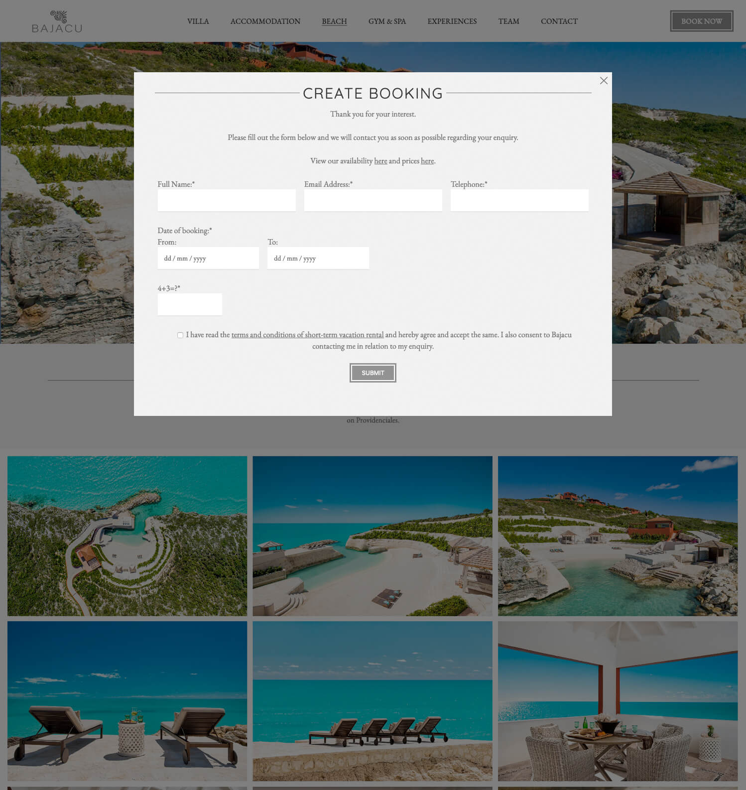 Bajacu booking form