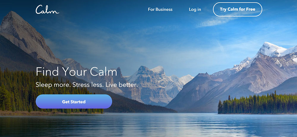 Calm website landing page