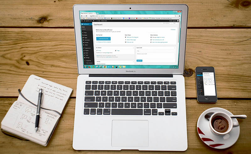 WordPress open on a laptop
